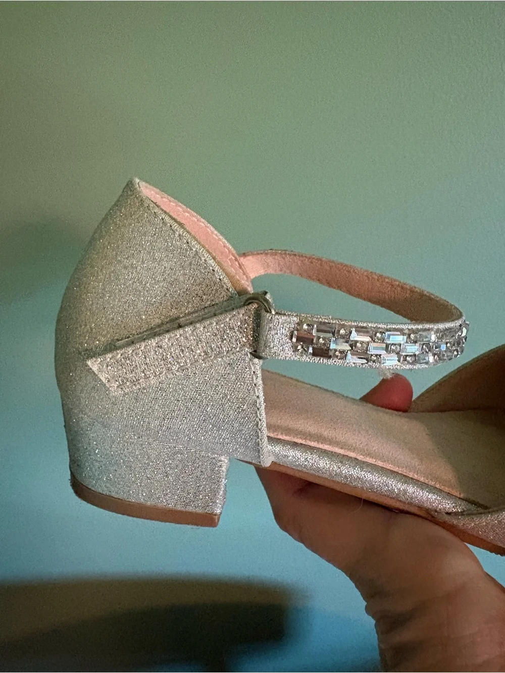 Sparkle Ankle-Strap Kids Low Heel in Silver